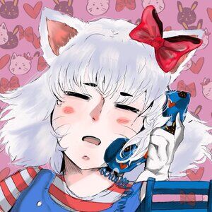 Charming White and Red Cat Girl Illustration